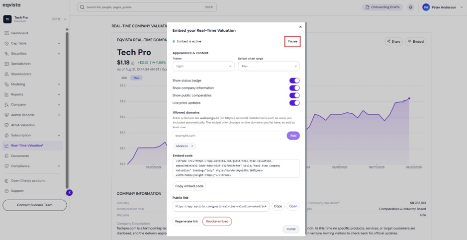 live real-time valuation widget published