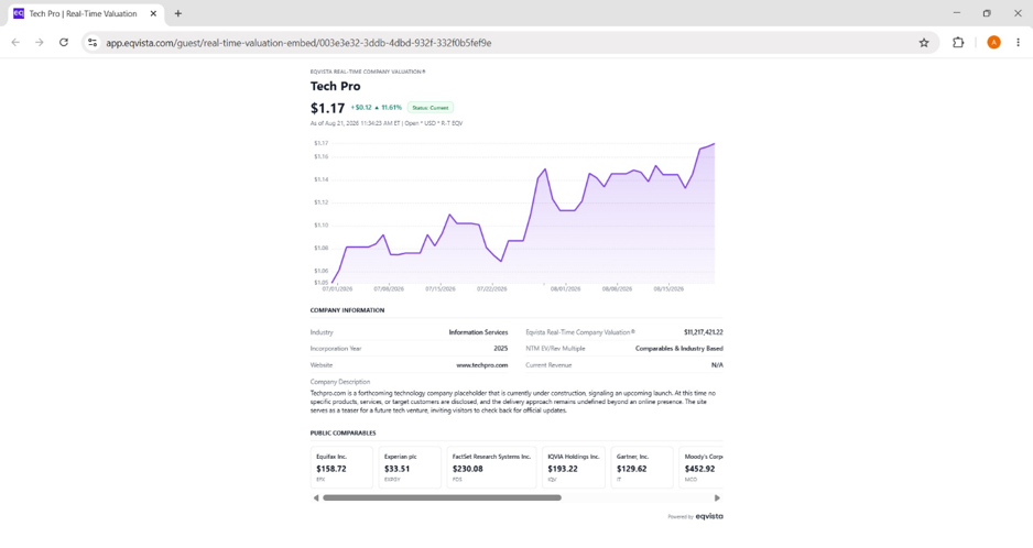 display how the live real-time valuation widget will appear on your website