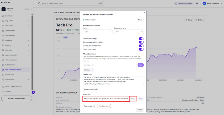 live real-time valuation widget