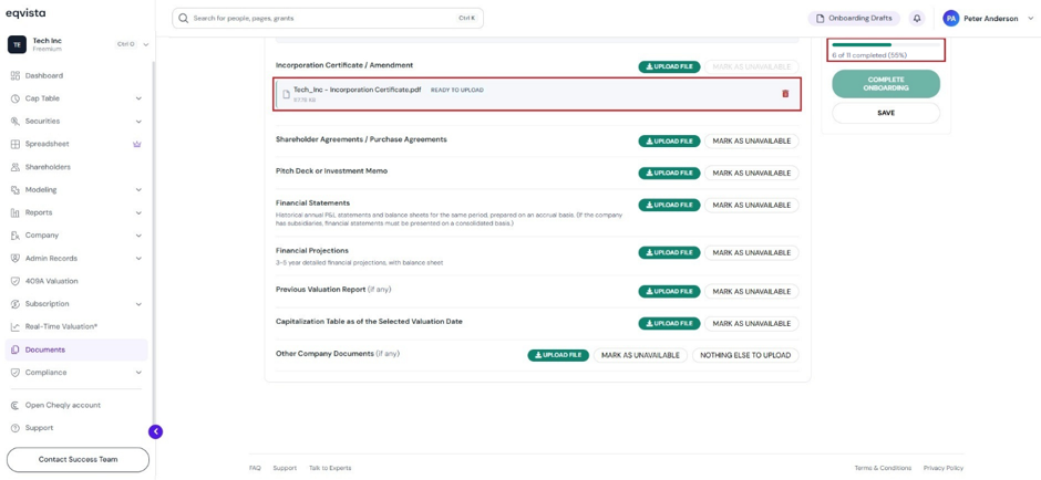 view the onboarding progress 