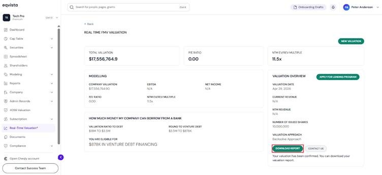 view the details of the real-time valuation