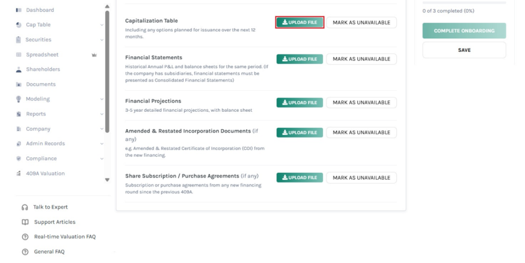 upload the following documents: