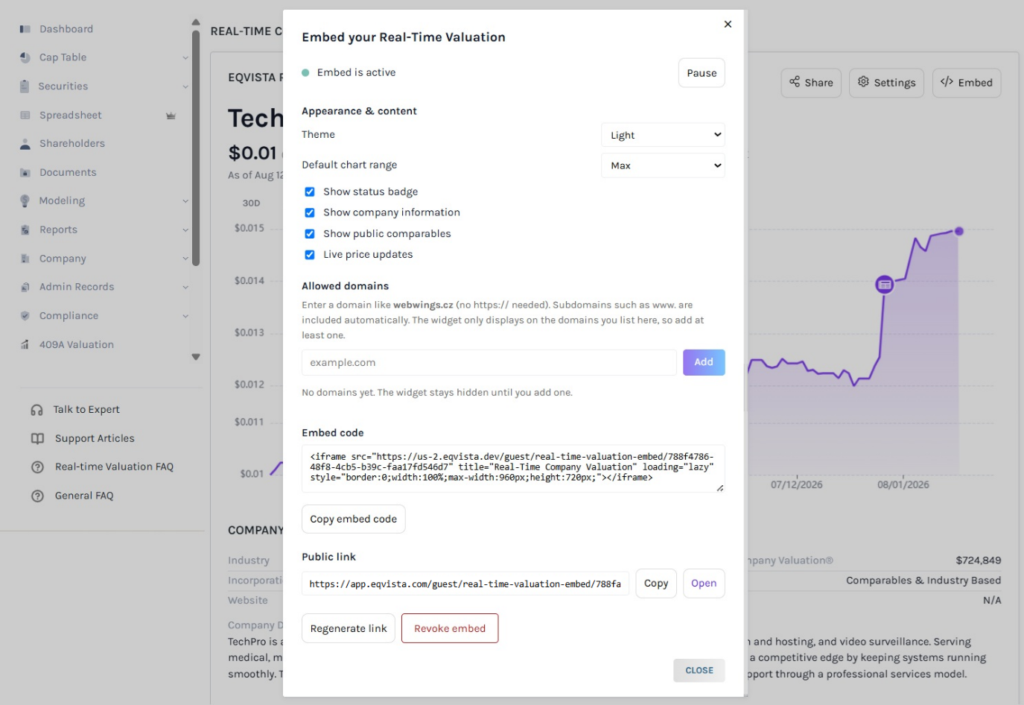 customize your embedded real-time valuation
