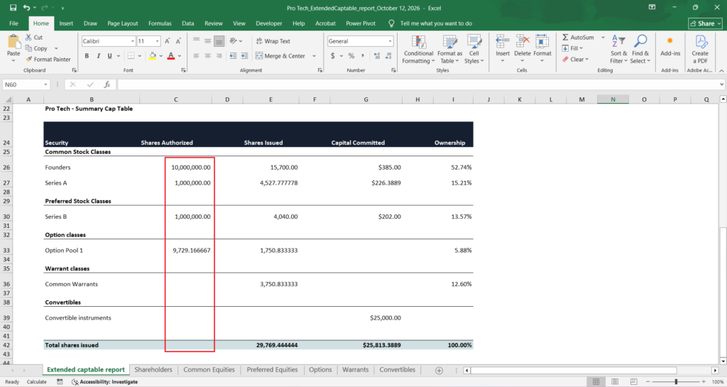 downloaded extended cap table report