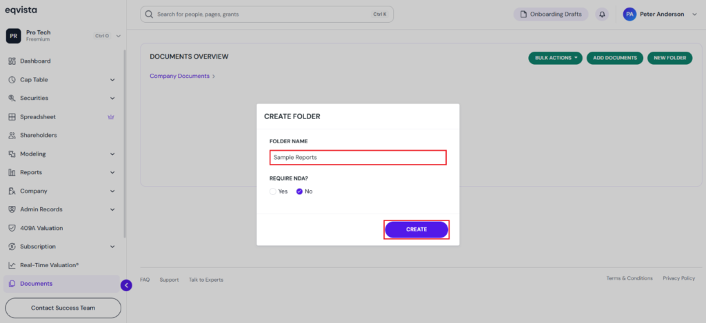 Fill in Details to Create Folder