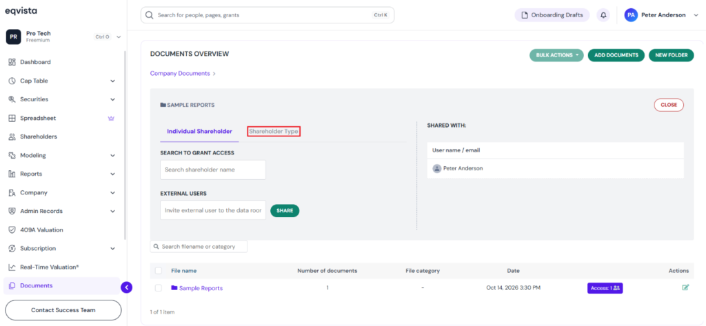 Select Shareholder Type