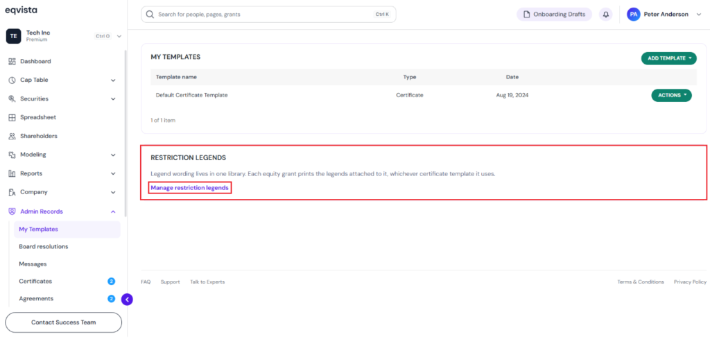 Manage Restriction Legends