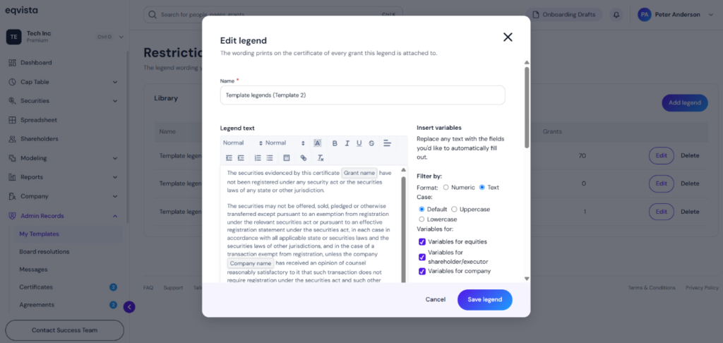 edit the restriction legend
