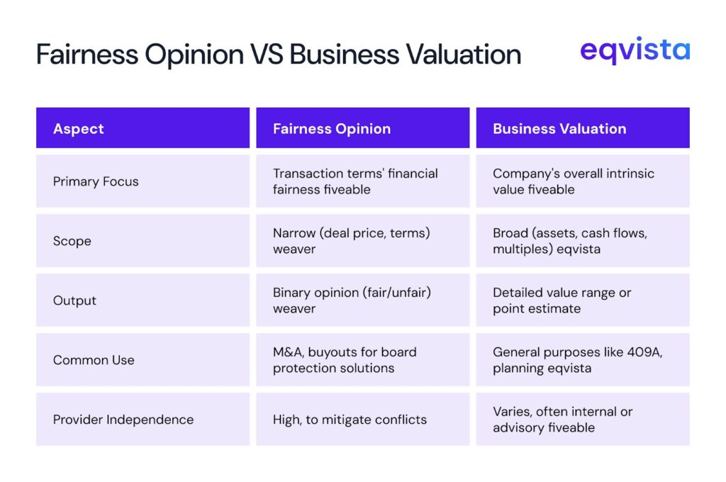 Fairness Opinion vs Business Valuation 
