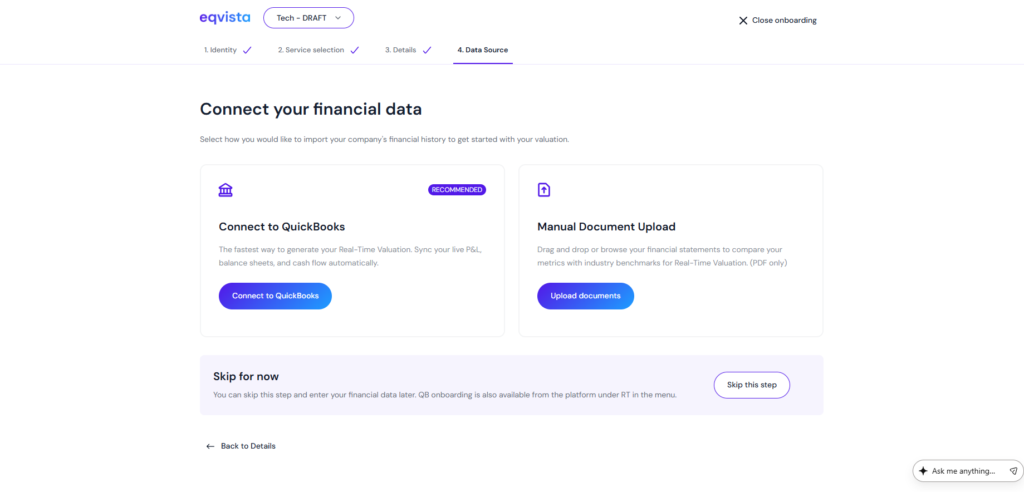 QuickBooks Integration for Eqvista Real-Time Company Valuation®